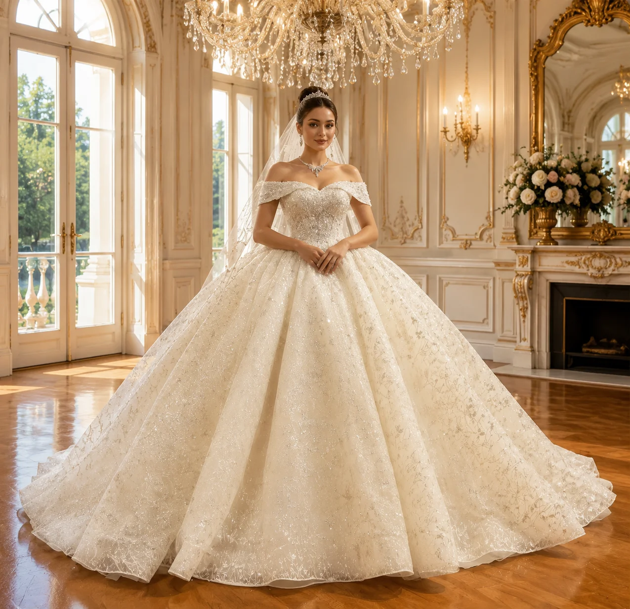 Customized Luxury Ball Gown Wedding Dresses Off The Shoulder Straps Lace Wedding Dress With Small Train AmandaNovias Official