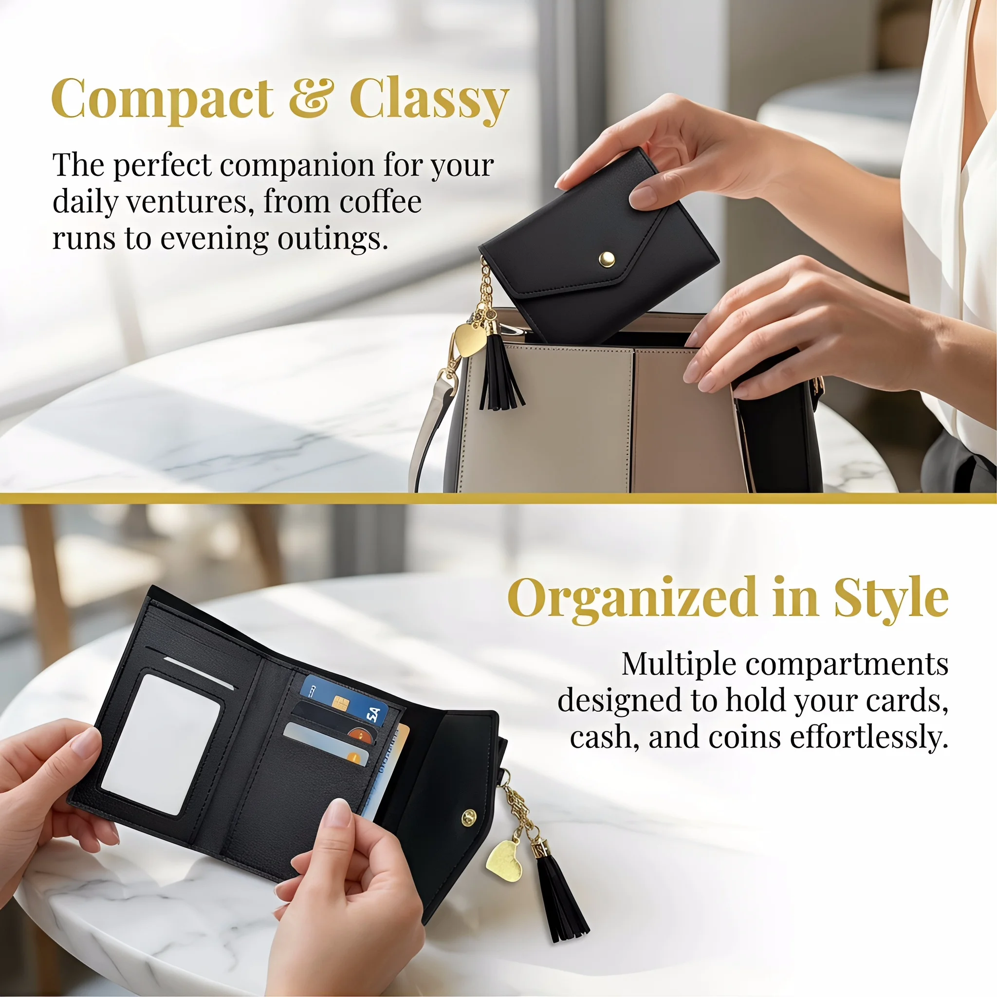 Women's Stylish Trifold Wallet with Tassel Pendant - PU Leather Multi-Card Holder & Coin Pocket