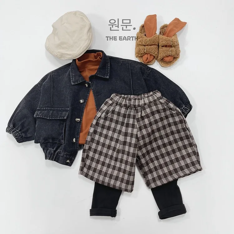 Childrens Boys Denim Jacket Autumn New Korean Solid Color Toddler Boys Cardigan Jacket Retro Pocket Kids Baby
