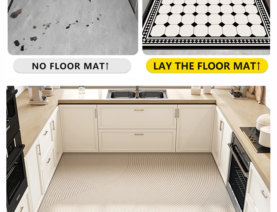 Kitchen Floor Mat Large Area Waterproof Carpet Pvc Leather Oil-proof Non-slip Foot Mats Line Minimalist Home Decoration Rug