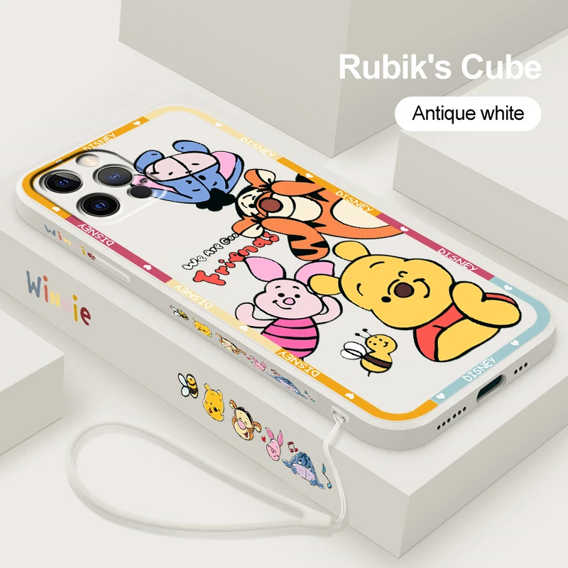 

Disney Winnie Pooh Anime For Apple iPhone 15 14 13 12 11 XS XR X 8 7 SE Pro Ultra Max Plus Mini Liquid Left Rope Phone Case