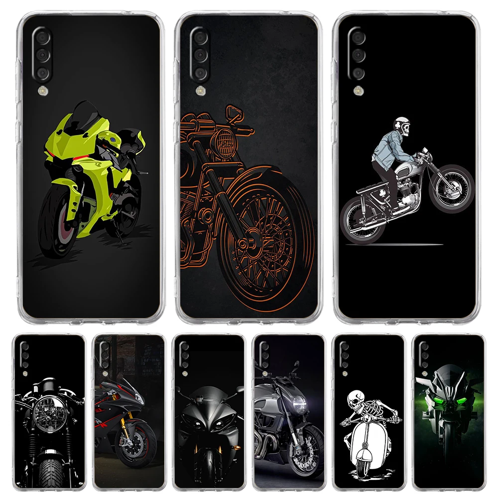 Cartoon Motorrad Transparent Telefon Fall für Samsung Galaxy A12 A22 A50 A70 A40 A10 A20 A30 A02 A03S A04 Abdeckung Silikon Shell