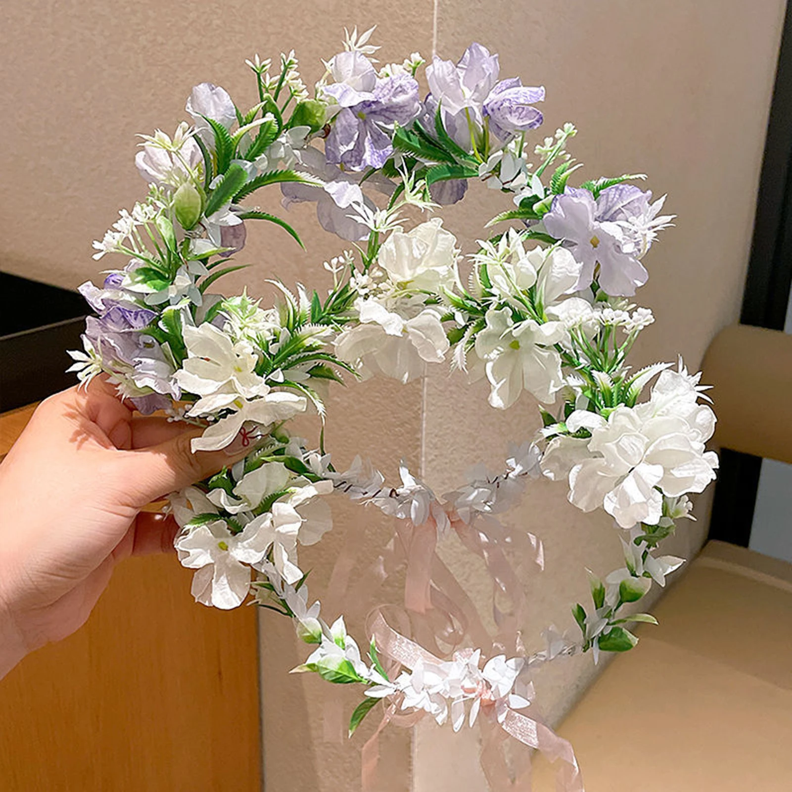 Boho Damen Blumenkrone Wald Elfe Fee Blumen Haarreifen Handgemacht Simulation Band Blumen Stirnband Exquisites Haar-Accessoire – Detail 8