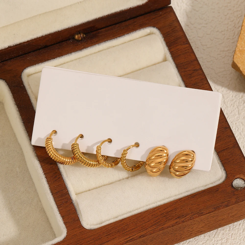 6 Stück Mode 18 Karat vergoldet Edelstahl geometrisch gedreht kreisförmige Ohrringe Set Damen trendige ästhetische Schmuck Geschenke – Detail 12