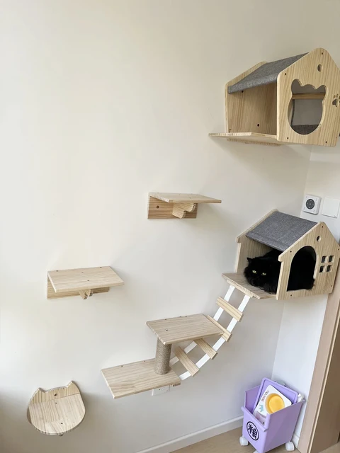 Cat Wall Climbing House Shelf Bed Wall Mounted Tree Tower Hiding House Villa Castle for Indoor Cats Accessories Sleeping 2