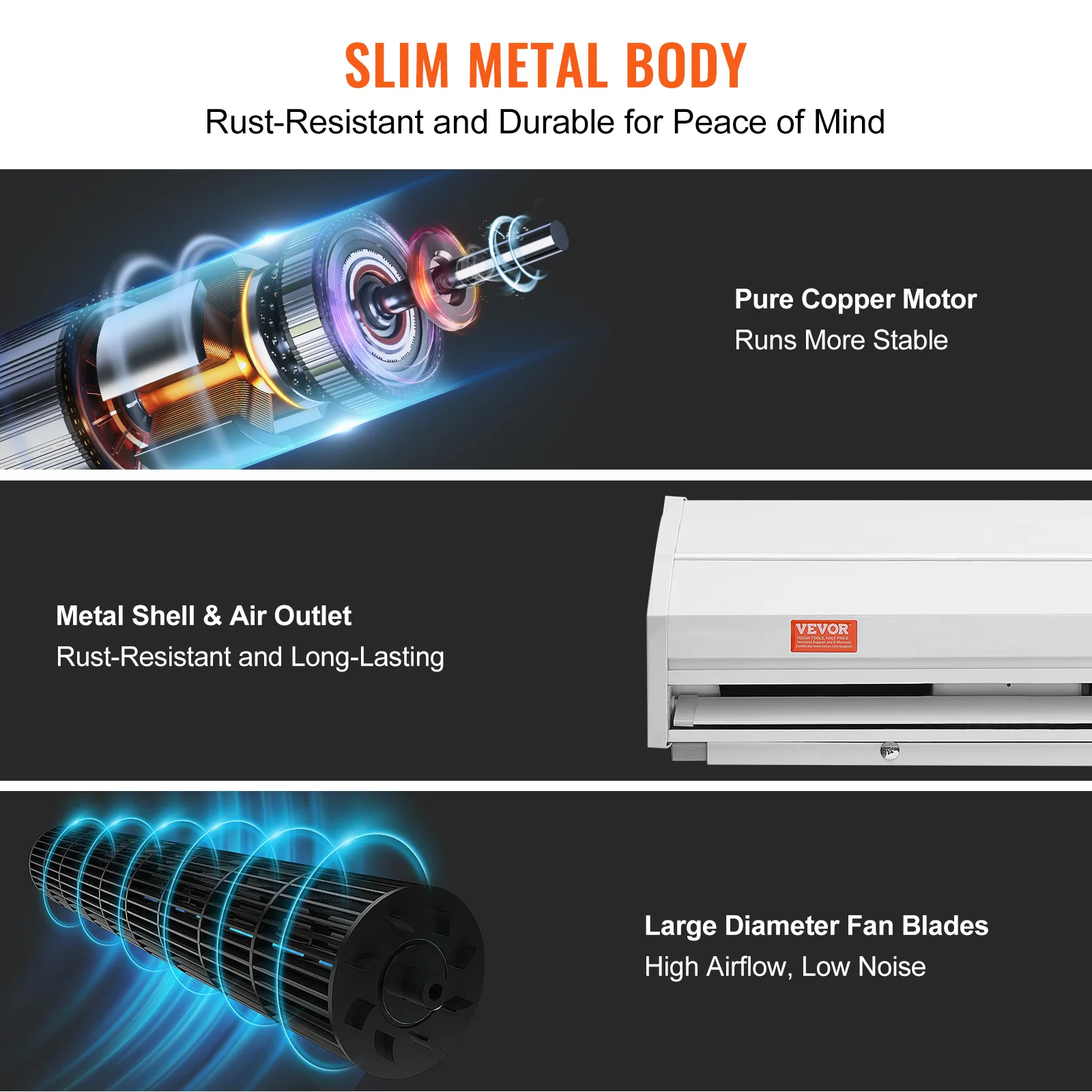 VEVOR 36/42/48/60 in Commercial Indoor Air Curtain Super Power 2 Speeds Wall Mounted Air Curtains for Doors Indoor Over Door Fan