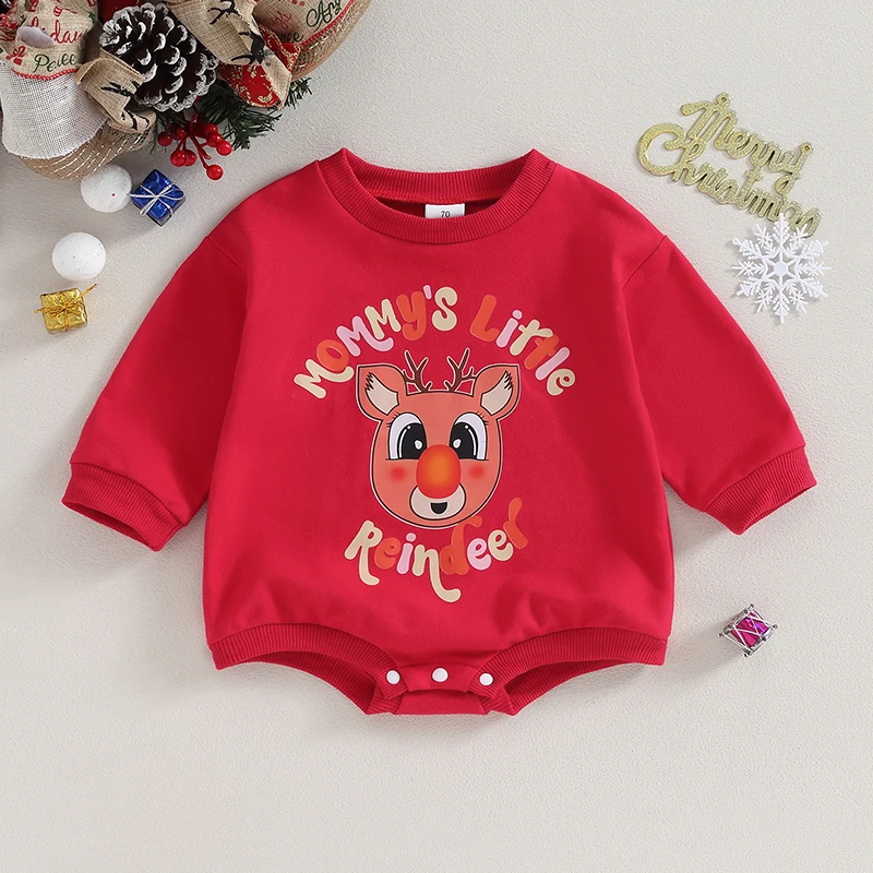 

SUNSIOM 0-24M Baby Christmas Romper Long Sleeve Crew Neck Letters Cartoon Deer Print Fall Bodysuit Xmas Clothes for Girls Boys