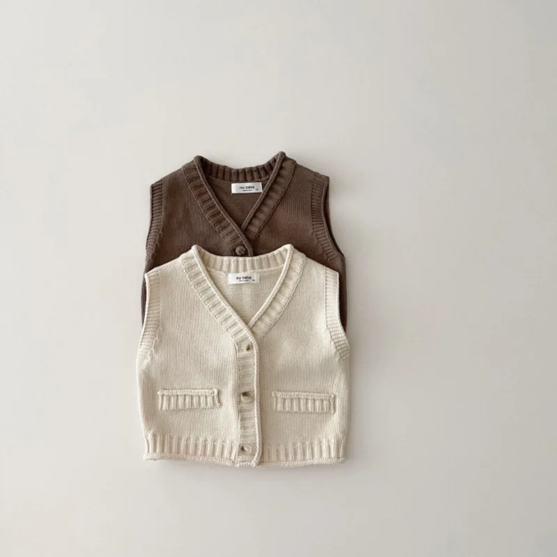 남아 여아 캐주얼 스웨터 베스트 아동 V넥 가디건 복 2026 가을 신상  민소매 니트 베스트 단색 복