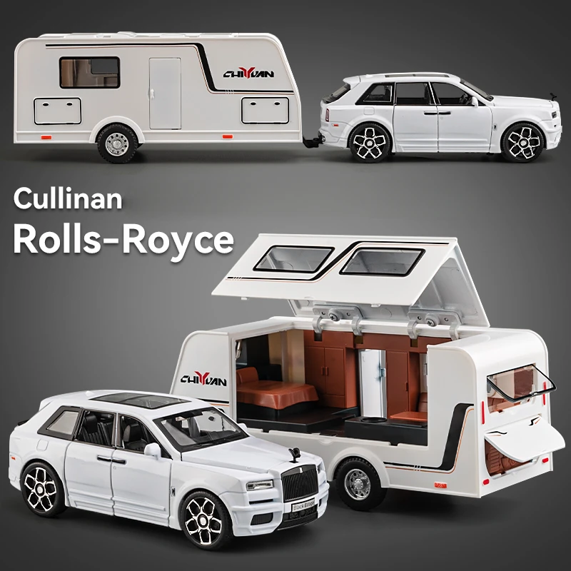 Simulazione 1:32 Lega Rolls Royce Cullinan Trailer Rv Set Sound Light Collective Voiture Miniatura Bambini Ragazzi Diecast Car Toy