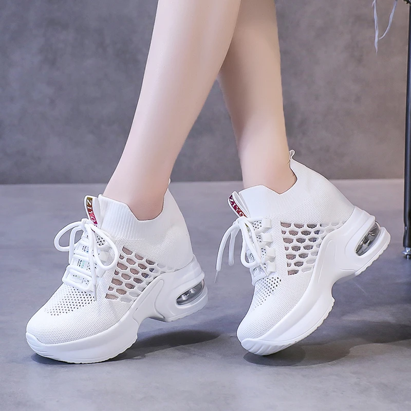 Shoes for Women 2023 High Quality Summer Lace Up Women's Vulcanize Shoes Solid Color Fashion Wedge Women's Tennis Shoes