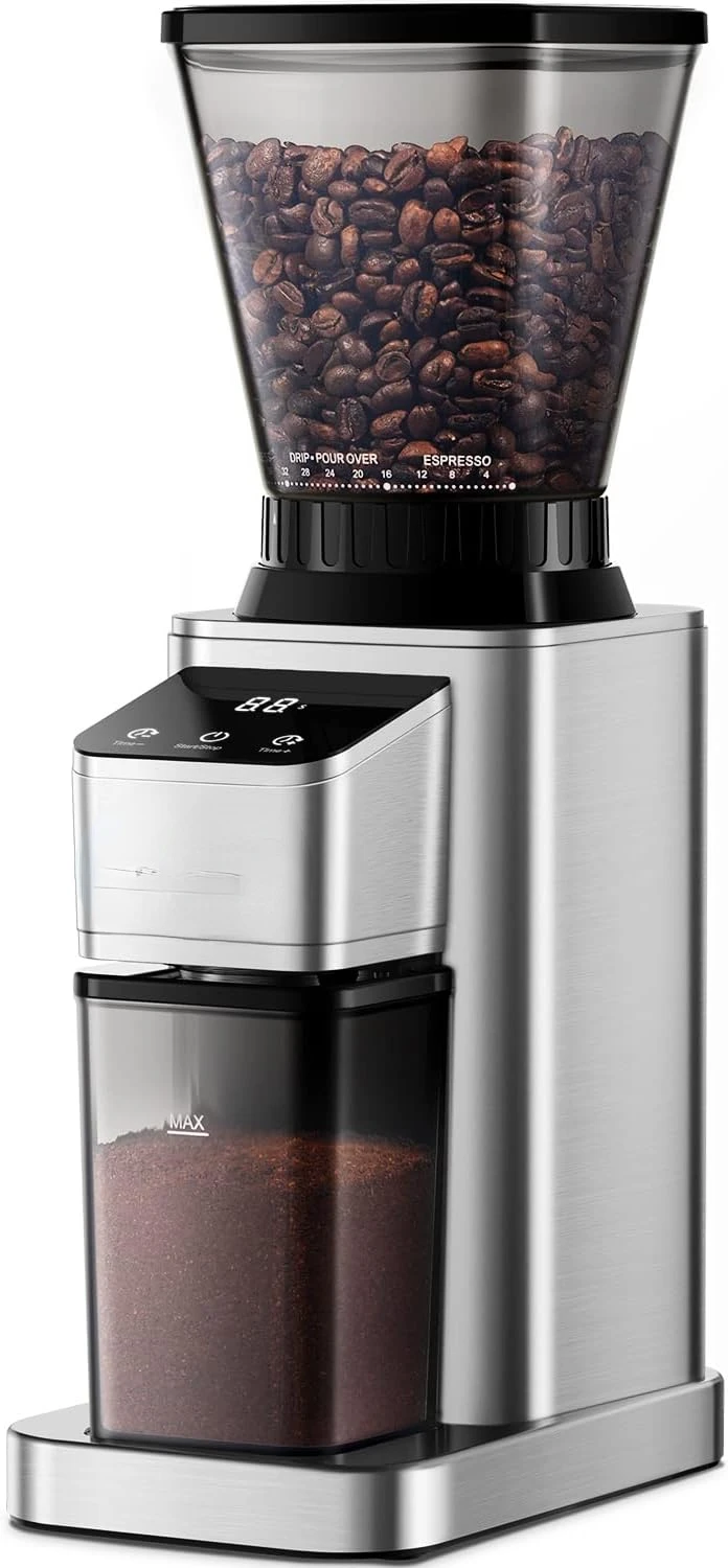 

Conical Burr Coffee Grinder with Precision Electronic Timer, Touchscreen Adjustable Burr Mill with 48 Precise Settings, Brushed