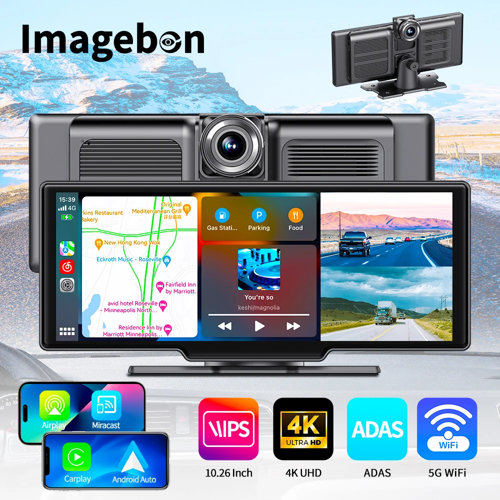 Mirror Dash Cam Wireless CarPlay & Wireless Android Auto, Dash Cam