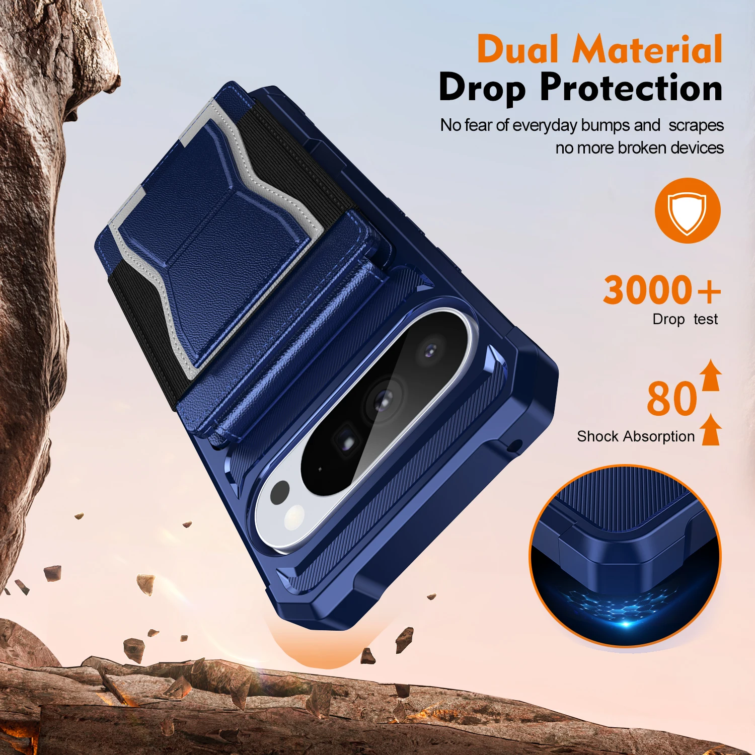 Premium PU Leather Card Slot Phone Case with Foldable Kickstand and Shockproof Armor Cover