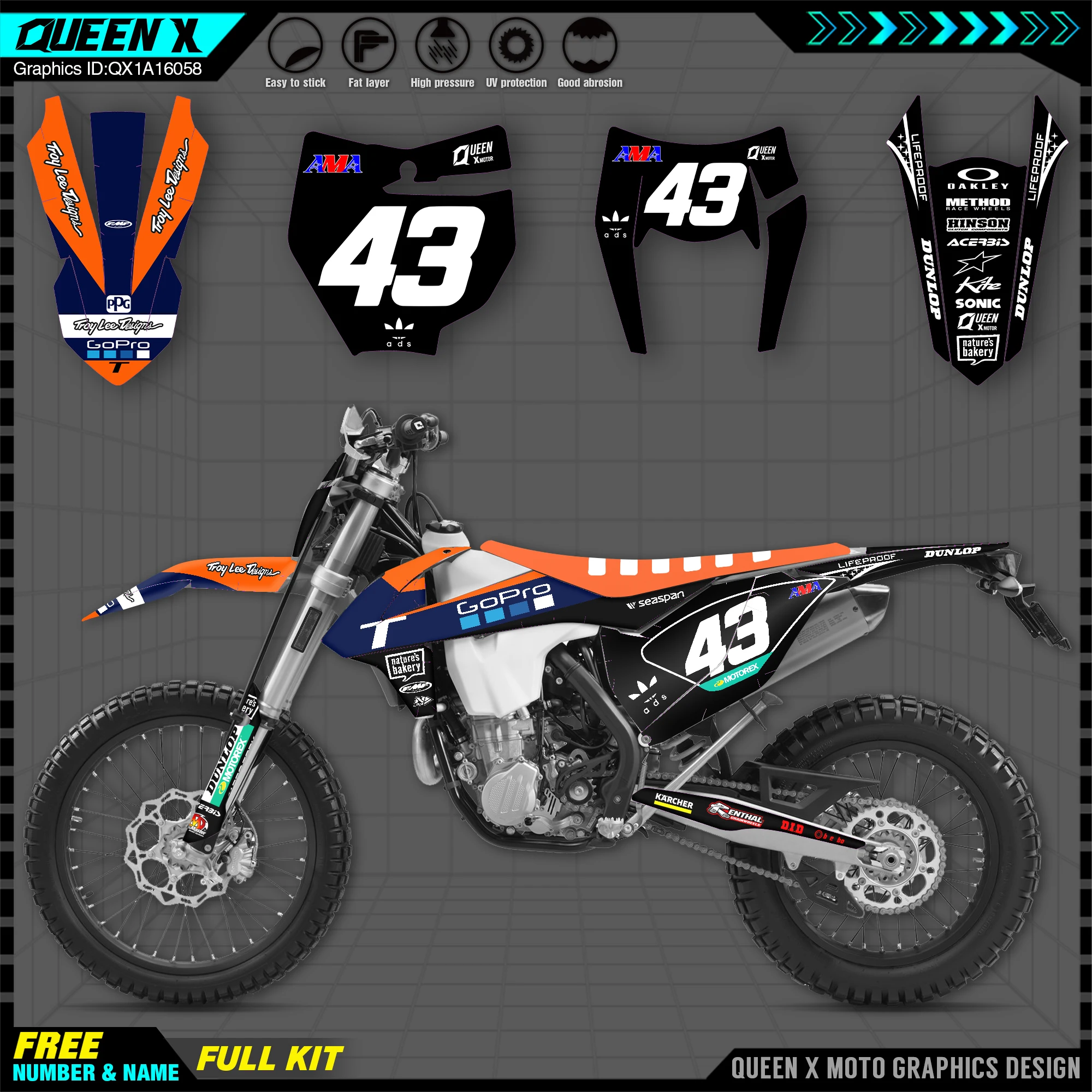 

QUEEN X MOTOR Custom Team Graphics Decals Stickers Kit For KTM 2016 2017 2018 SX SXF , 2017 2018 2019 EXC XC-W EXC-F 058
