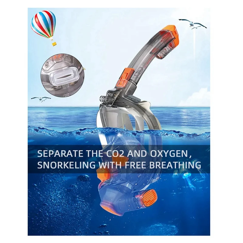 Snorkel Mask Man Woman Scuba Underwater Full Face Diving Mask Orange & Gray (L/XL)
