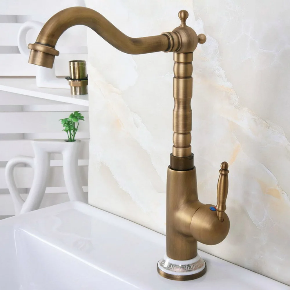 

Vintage Retro Antique Brass Single Lever Kitchen Sink Faucet Swivel Spout Hot & Cold Mixer Tap Lnf607