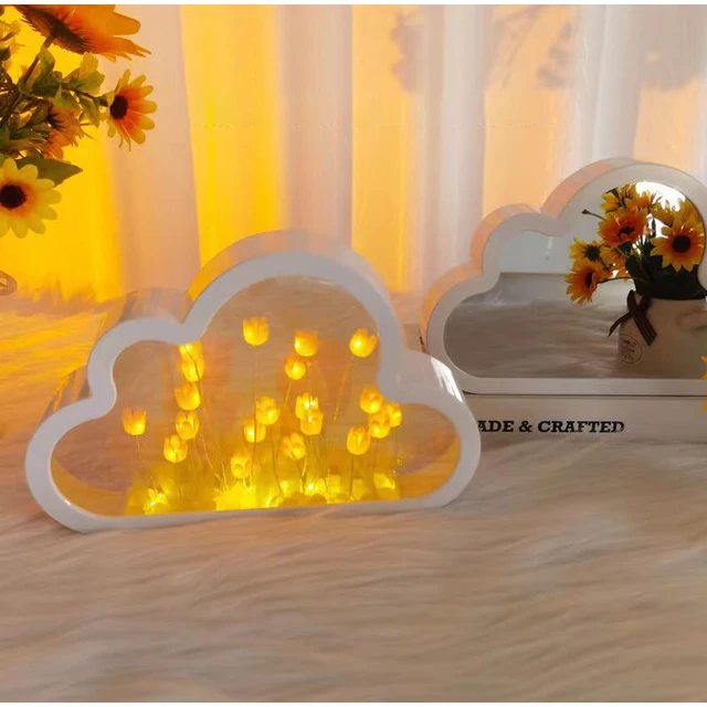 DIY Nuage Tulipe LED Veilleuse Fille Chambre À Coucher Ornements Créatif  Cadre Photo Miroir Lampe De Chevet Chevet À La Main Cadeaux D'Anniversaire, Mode en ligne