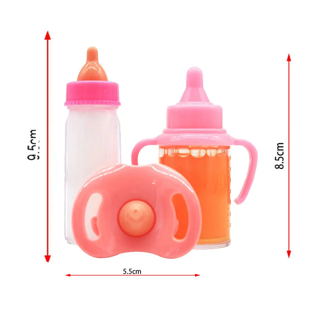 Large size Baby Doll Feeding Bottle Set Baby Care Toy Stroller 2pcs Milk And Juice Bottles With Toy Pacifier For Baby Dolls 3