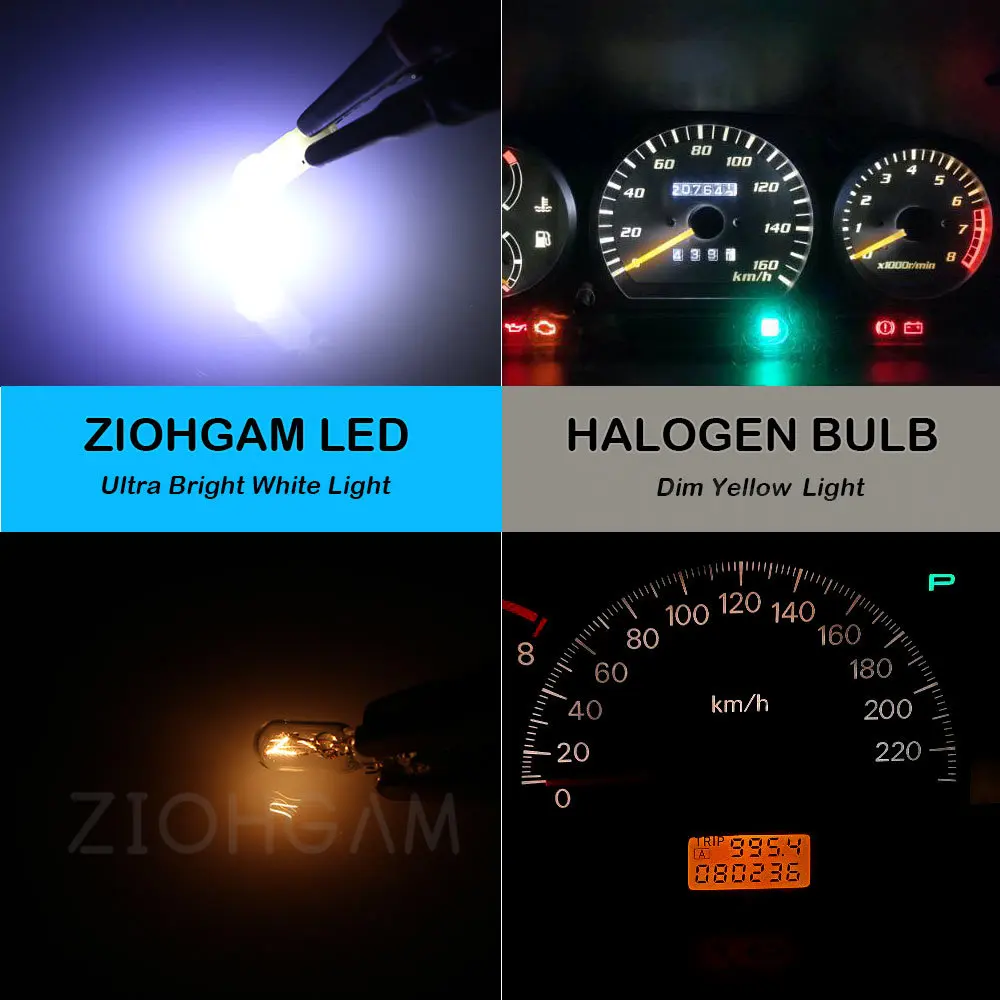ZIOHGAM 10Pcs T5 COB Car Led Bulb Dashboard Light W3W Instrument Map Plate Panel Meter Neo Wedge Warning Indicator Signal Lamp
