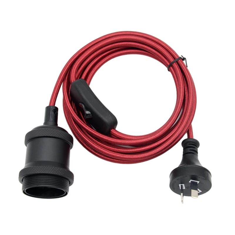 AC 240V Australia Plug Fabric Cords with Switch Vintage E27 Fittings Bulb Lamp Holder For Hanging Wall Bracket Lights