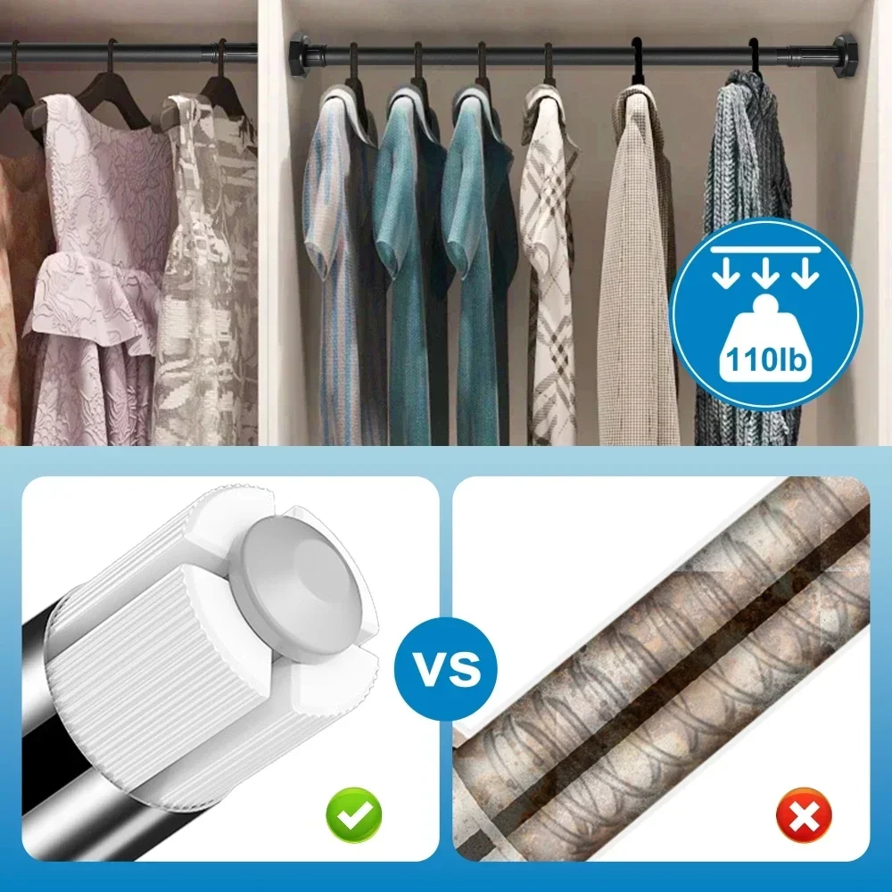 2Pcs Adjustable Tension Rods 110-200cm / 70-120cm Extendable Punch-Free Stainless Steel for Wardrobe Closet Shoe Racks Curtain