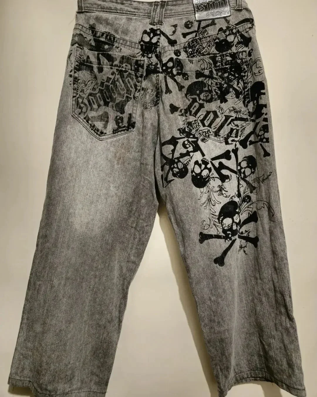 2024 American New Y2K Harajuku Retro Print Jeans Women's Washed Grey Straight Pants Street Gothic Loose Unisex Casual Pants 3