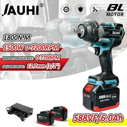 JAUHI 1800N.M Torque Brushless Electric Impact Wrench For Trucks 1/2 inch Cordless Wrench Driver Tool For Makita 18V Battery