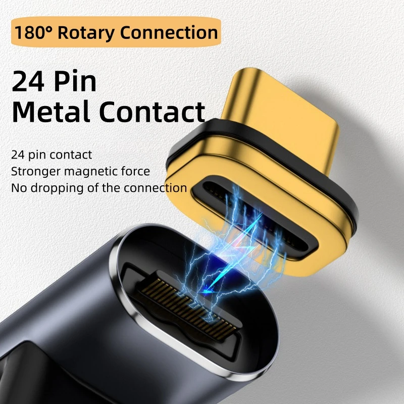 맥북 프로용 고속 충전 마그네틱 케이블, 썬더볼트 3 데이터 케이블, USB4.0, 20Gbps, 24 핀, PD100W, 5A, USB C에서 C타입, 8K @ 60Hz