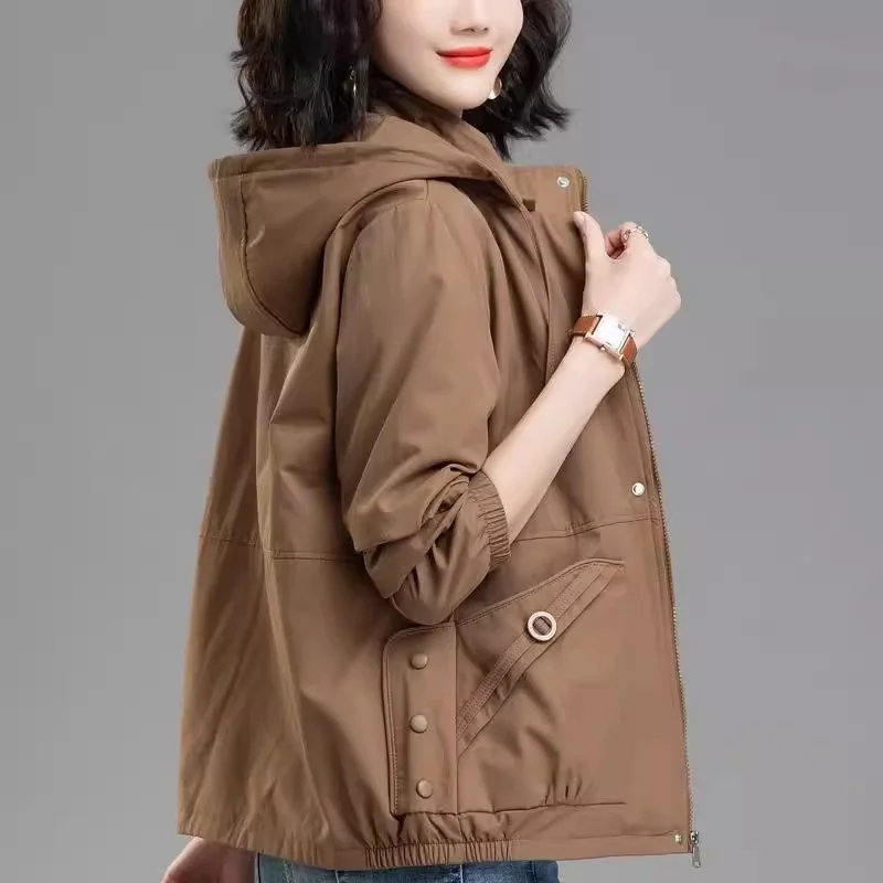 4XL Leisure Women's Short Jacket Spring And Autumn Trench 2024New Loose Oversized Middle-Aged Mother Hooded Baseball Jacket Top