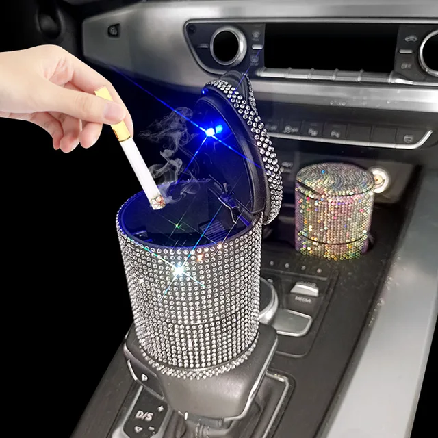 Bling Diamant Auto Aschenbecher LED Licht Tragbare Auto Aschenbecher  Zigarette Halter Box Auto Zubehör Dekor für Mädchen Frau - AliExpress