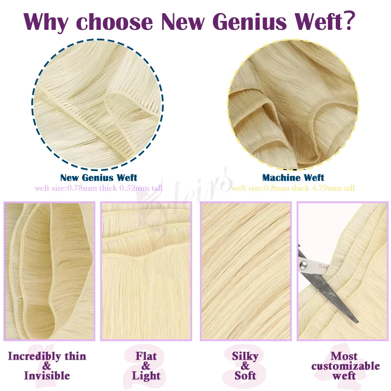 ADEIRS Capelli umani Genius Trame Estensioni Capelli Remy Doppia trama Capelli umani veri Fasci di tessitura naturale Nero Marrone Biondo - immagine 5