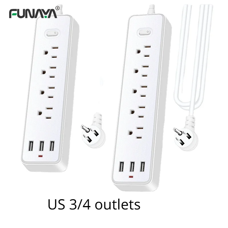 

US Power Strip Socket 4/5 Outlets with 3 Us Quick Charging Socket Lightning Protection Overload Protection 10A 110/220V BLACK