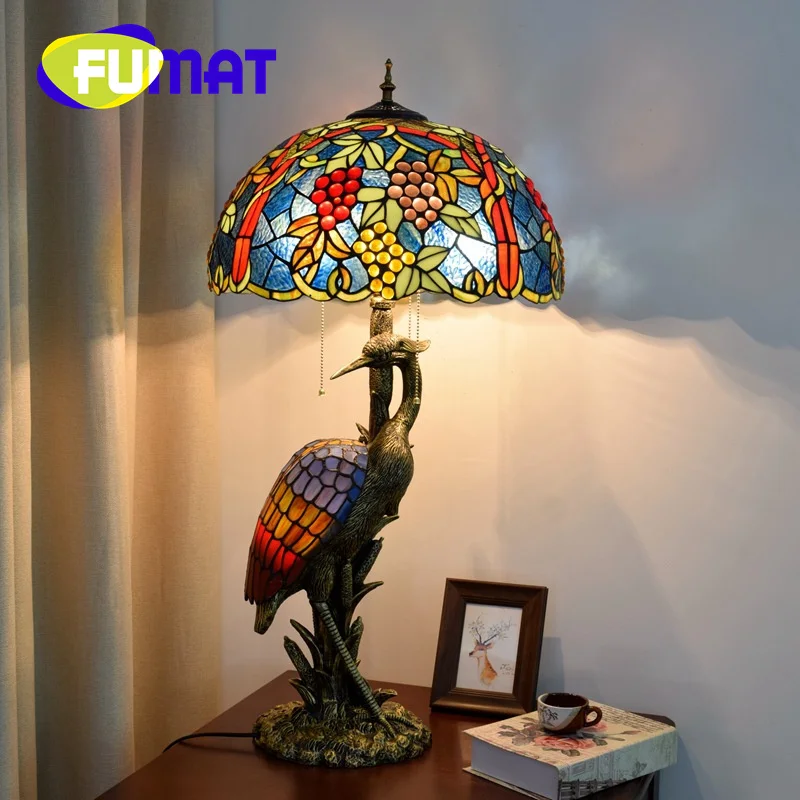 

FUMAT Tiffany stained glass table lamp Vintage style Art Deco Living Room Restaurant Hotel Bedroom Bedside grape reading lamp