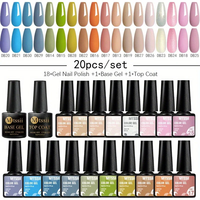 MTSSII 20pcs/set Nail Polish Gel With Base Top Coat Spring Summer Purple Color Party Wedding Decor Soak Off Nail Art Gel Varnish 3