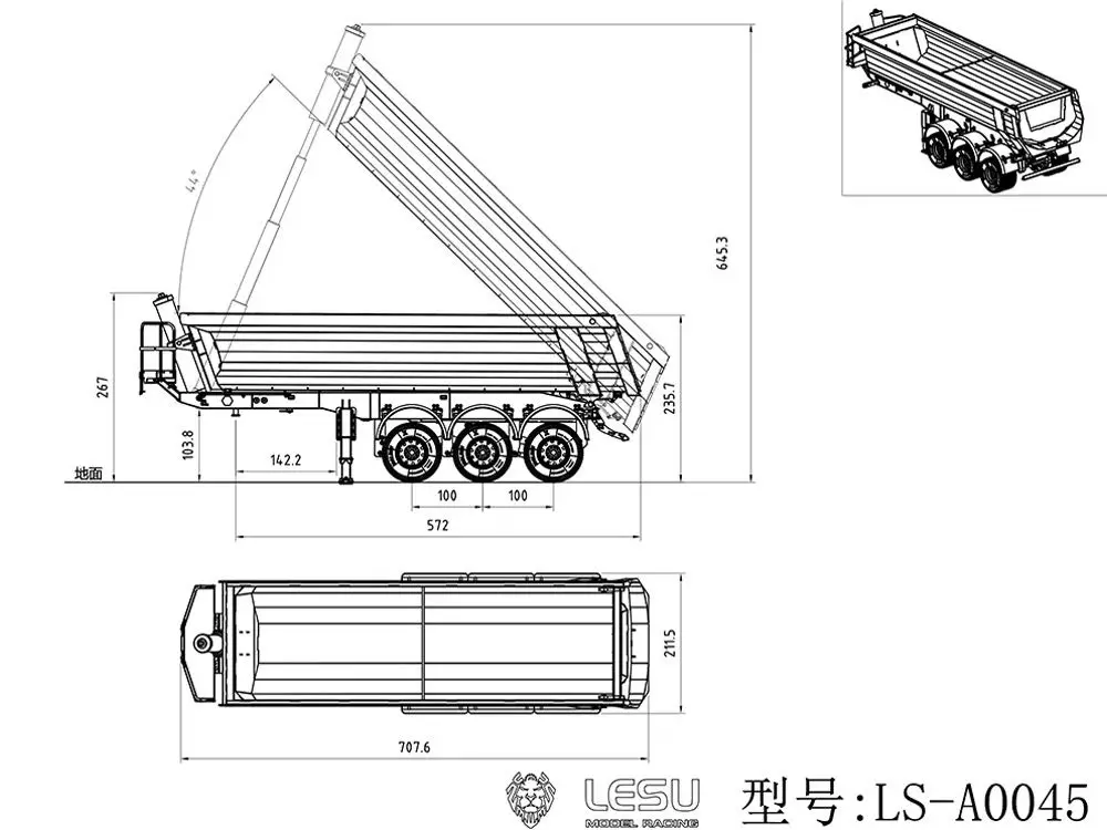 LESU RC Hydraulic Dump Trailer 3 Axles Metal Trailers Electric Legs for 1/14 TAMIYAYA Remote Control Vehicle Tractor Truck Model 6