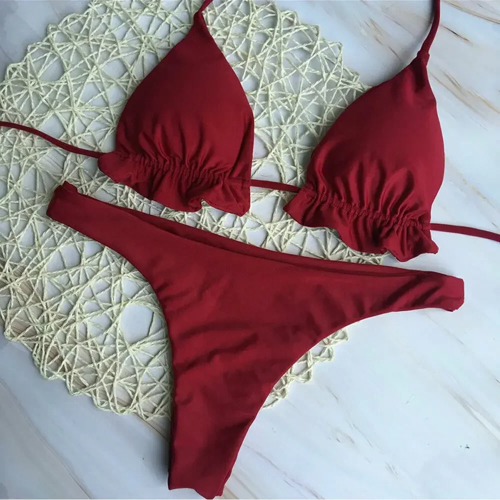 Summer Brazilian Bikini Set for Women Sexy 2 Pieces Set Push-up Swimwear Bandage Top Thong Bathing Suit Swimsuit Beachwear - 5