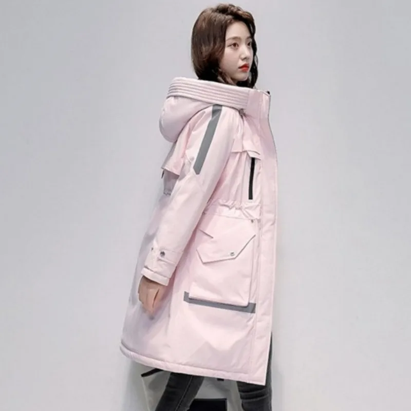 2023 New Women Down Jacket Winter Coat Female Warm Thick Parkas Loose Large Size Outwear Mid Length Version Hooded Overcoat