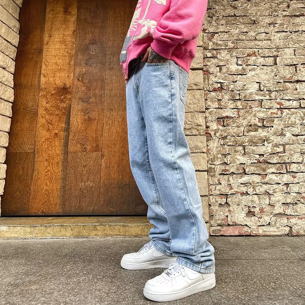 Jeans High Street Y2K Heavy Industry Washed and Pressed Denim Loose Straight Tube Trousers Casual Versatile Hip Hop Street Trend