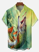 Fishing Pattern 3D Print Shirts For Men Women Outdoor Fish Hunting Turndown Collar Oversized Casual Fashion Top Man Clothing 1