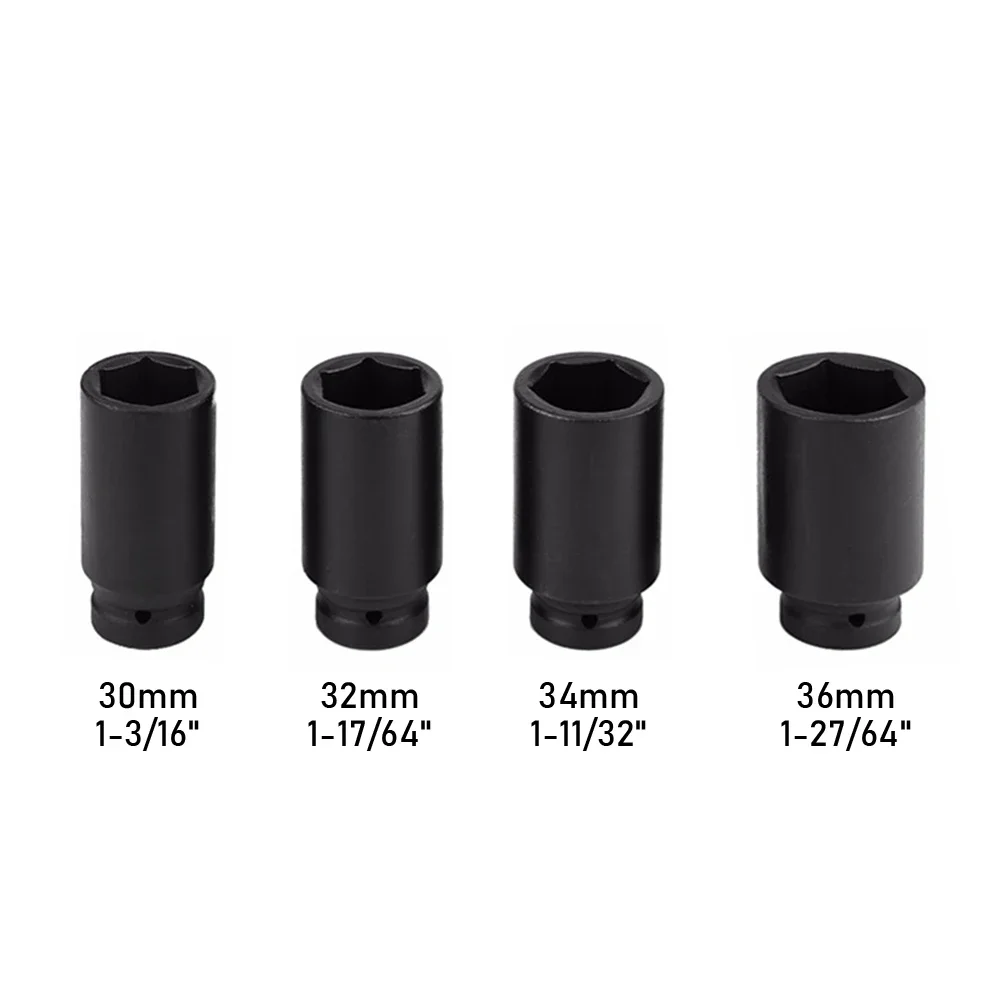 4pcs 30-36mm 1/2 inch Hex Socket Wrench Head Used on Ratchet Wrench Drill Torque Spanner Deep Sleeve for Pneumatic Electric Tool 6