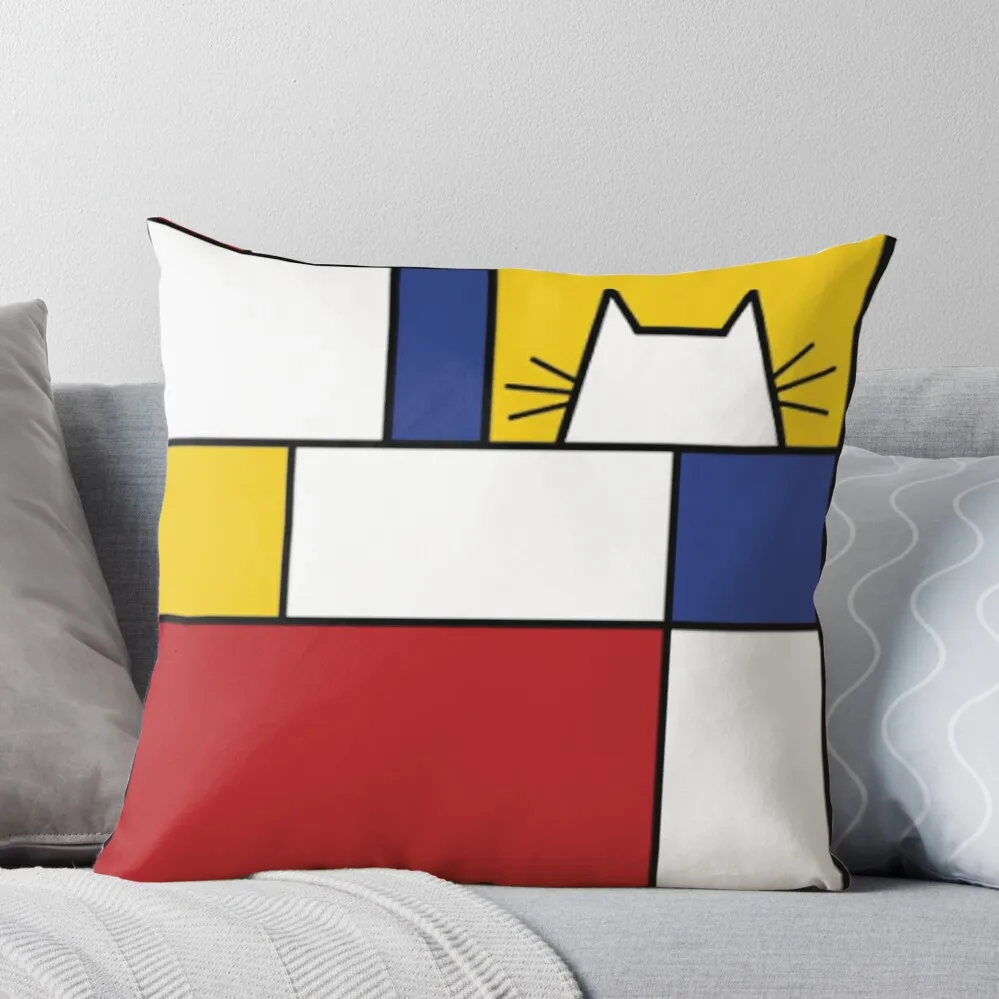 

Piet Mondrian Art Cat Geometric Simple Polychromatic Design Throw Pillow Cushion Child luxury home accessories