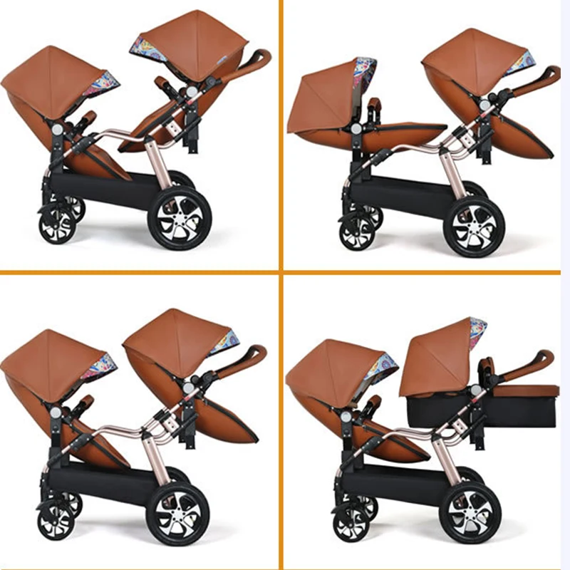 Twin Baby Stroller 3in1 Luxury High Landscape Pram Folding Carriage PU Leather Pram