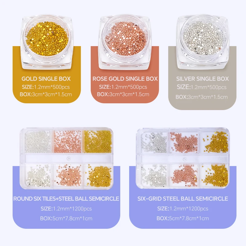 3g Nail Art Mini Stainless Steel Metal Bead Grey Rose Gold Small Micro Caviar Nails Beads 3D Decorations