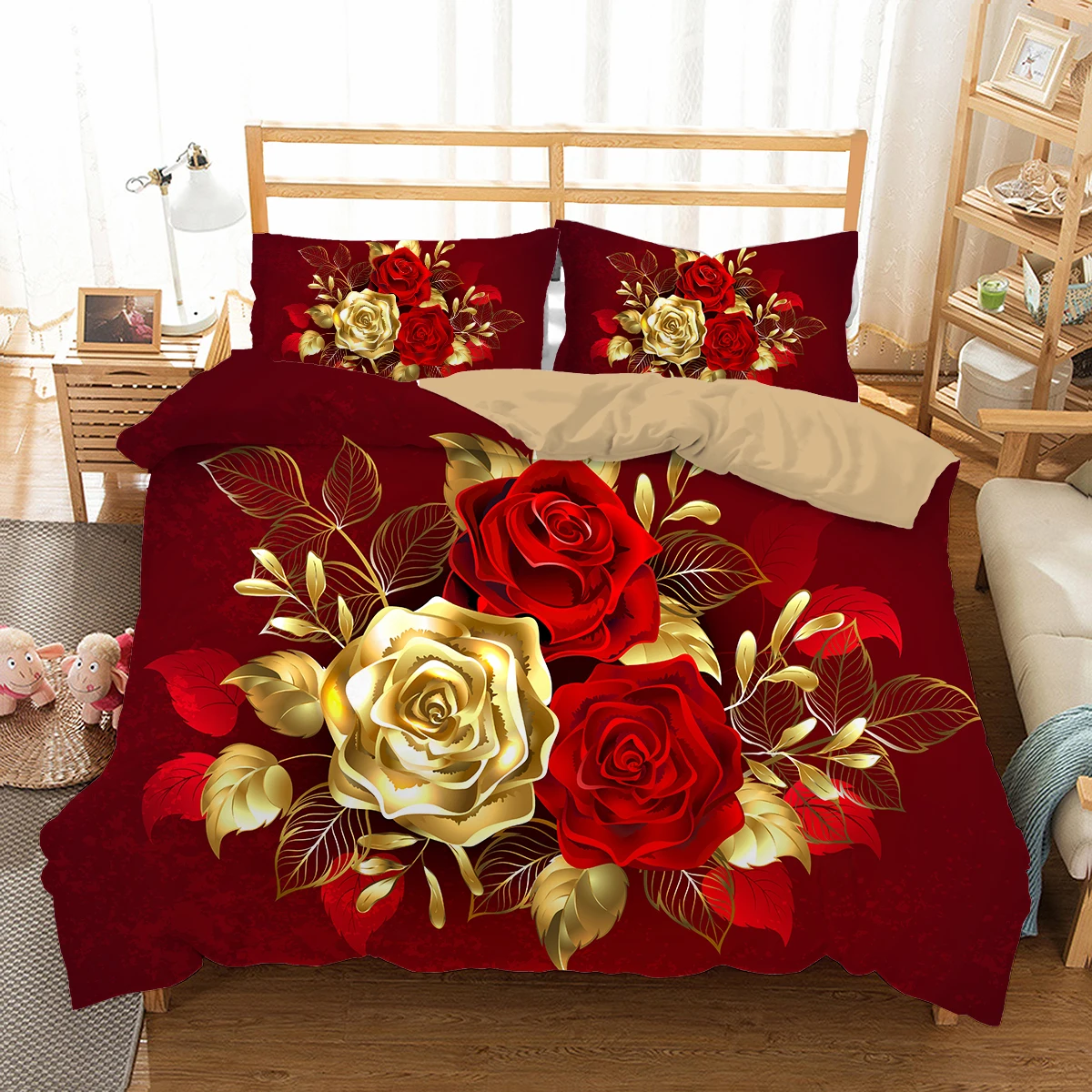 juego-de-funda-n-rdica-3d-con-flores-rosas-doradas-rojas-brillantes