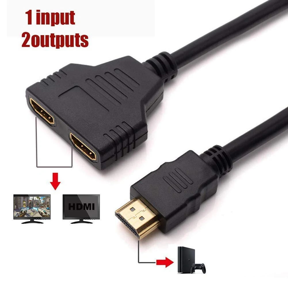 HD 1080P HDMI 분배기 듀얼 포트 1입력 2출력 케이블 (남성-여성) HDTV 어댑터 (노트북, TV 박스, 모니터용) HDMI 호환 분배기