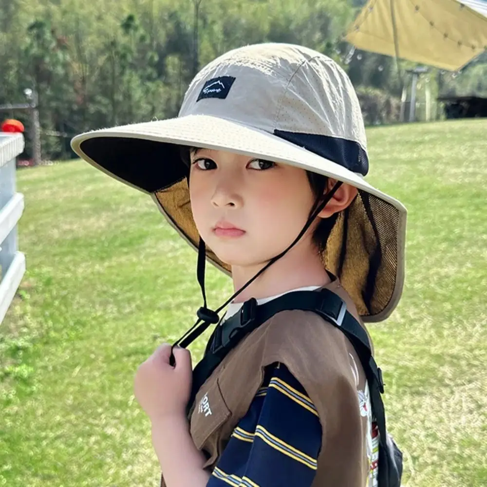 Big Brim Shawl Children's Summer Hat Sun Protection Neck Ear Cover Kids Sunscreen Hat Anti UV Breathable Kids Beach Caps