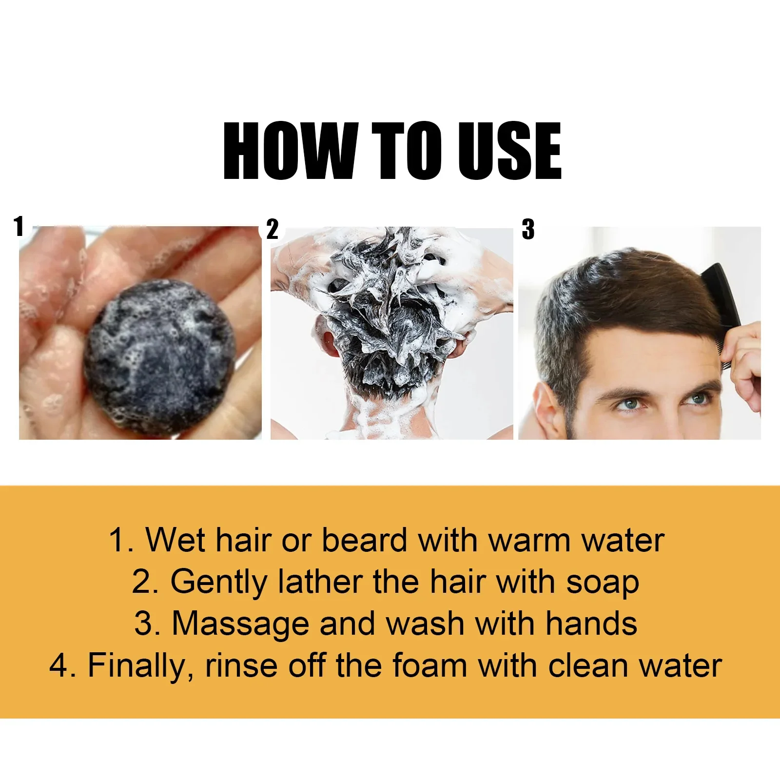 Magic White Hair to Black Shampoo Dye Soap Natural Color Soap Restore Gray Beard Cover Gray Hair Dye Hair Fixing Shampoo Bar 6