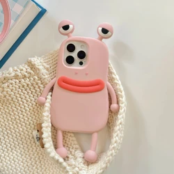 Charming Frog 3D Cartoon Soft Silicone Phone Case - iPhone 15 (Pink)