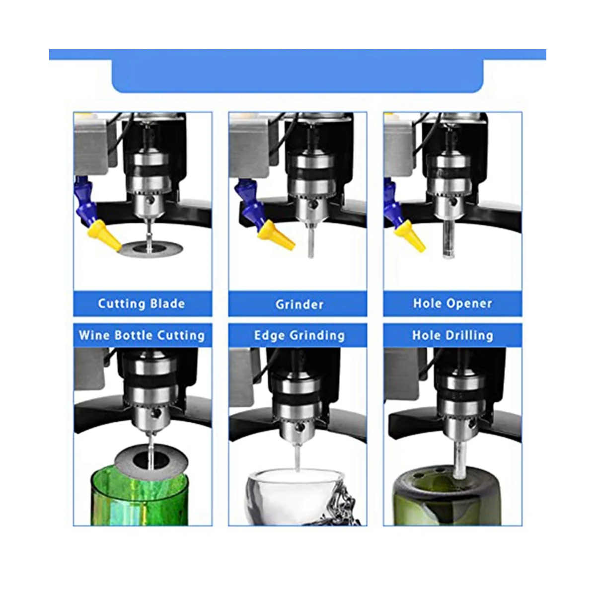 Glass Bottle Cutter Wine Bottle Cutting Grinding Drilling Machine with 12 PCS Abrasive Blades for DIY, 110V 150W,US Plug 4