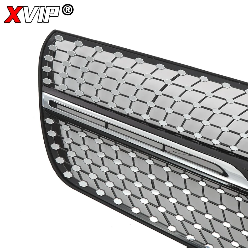 XVIP 크롬 블랙 다이아몬드 스타일 레이싱 그릴 상단 그릴 실버 범퍼 그릴 (메르세데스 벤츠 V-클래스 W447 2021-2023 비토 용)
